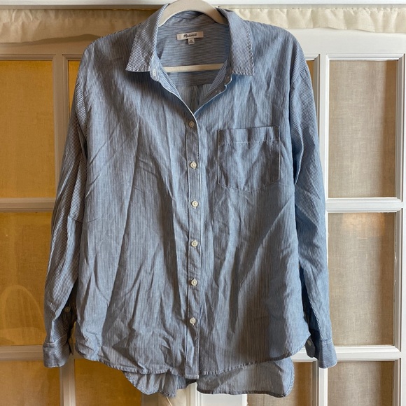 NWOT Madewell Side-Button Oversized Ex-Boyfriend Shirt In Stripe - Picture 5 of 9